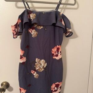 Brat Star Blue Floral Off-Shoulder Mini Dress
